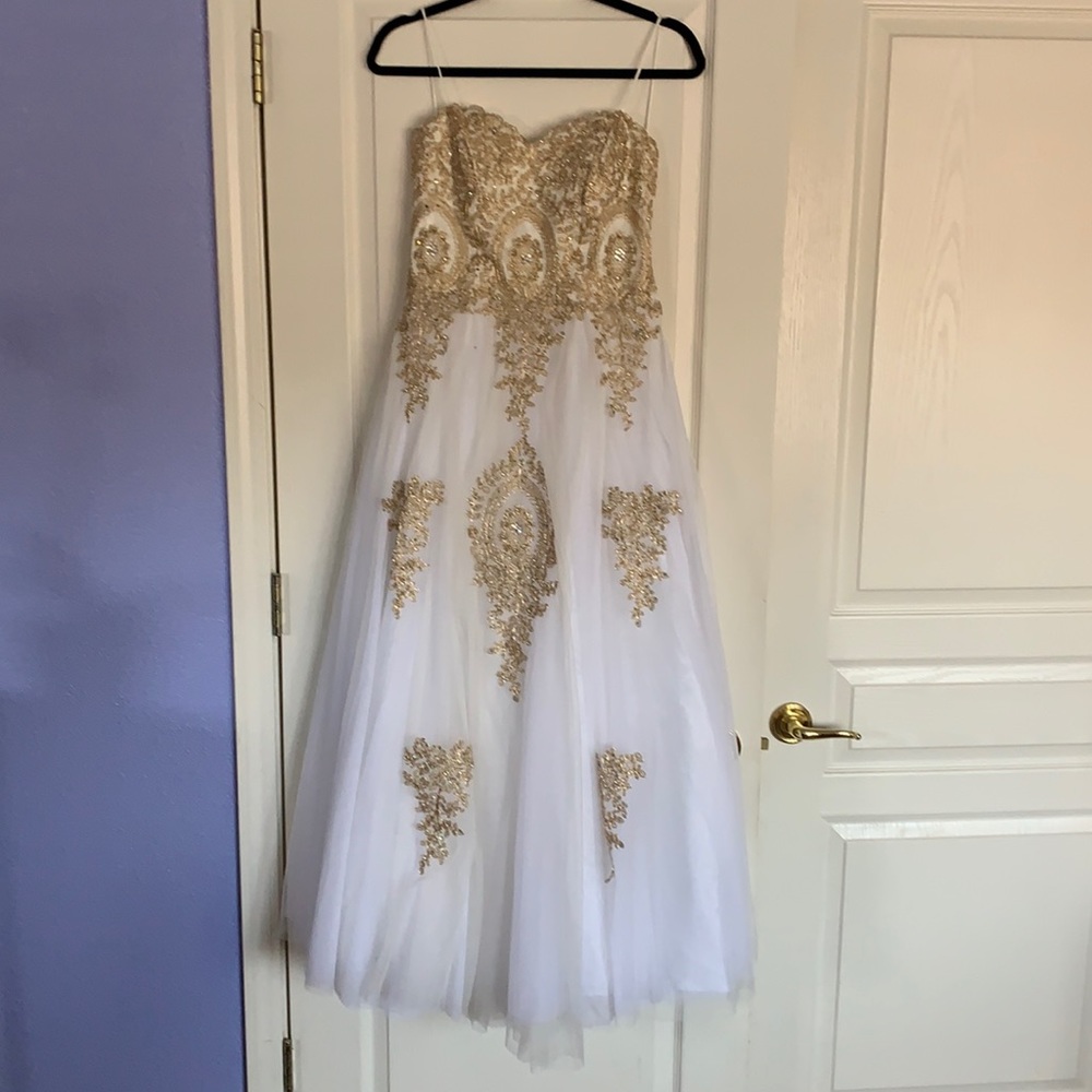 Gold beaded ball gown